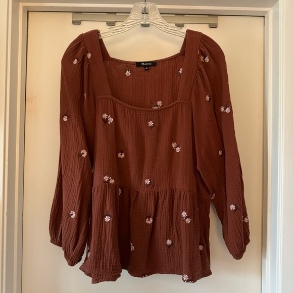 Madewell Floral Embroidered Lightspun Peplum Top, Size  Large - Picture 1 of 2